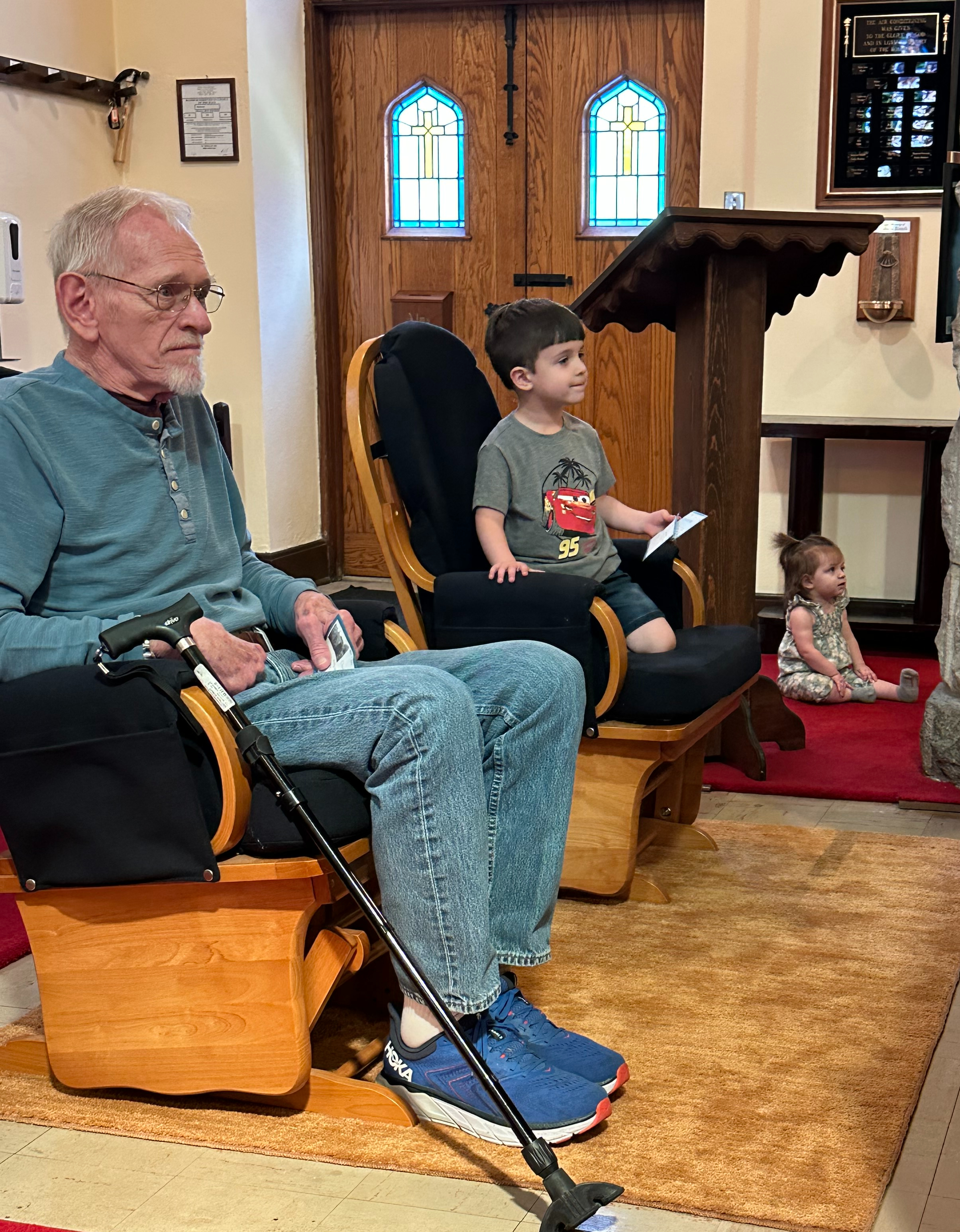 Rockers at the back of the church